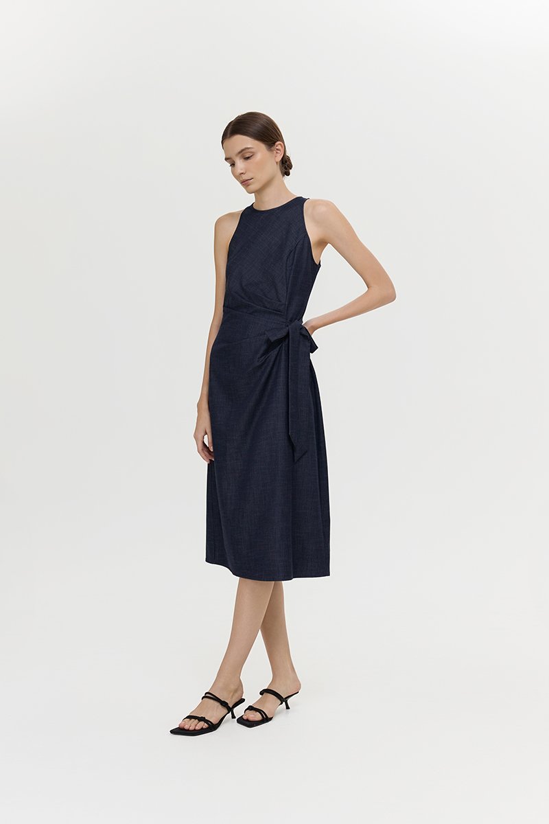 GEORGINE TIE WAIST SOFT DENIM DRESS