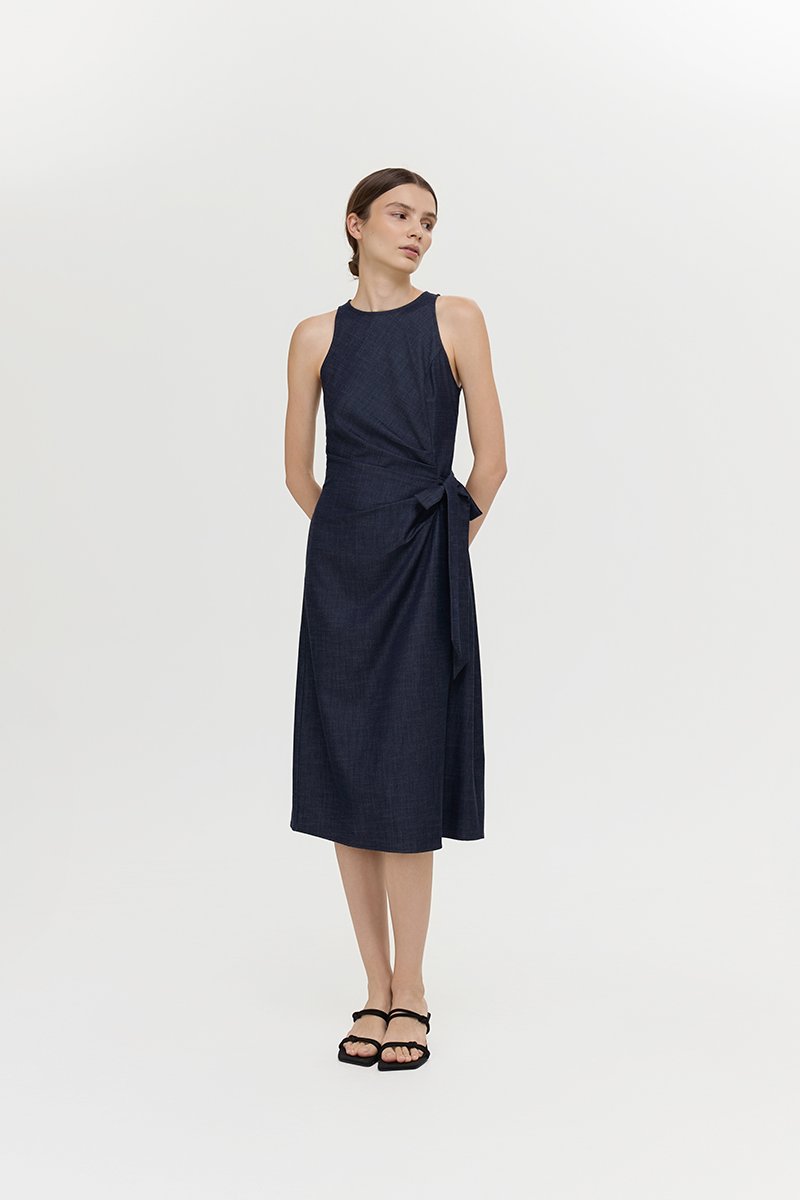 GEORGINE TIE WAIST SOFT DENIM DRESS