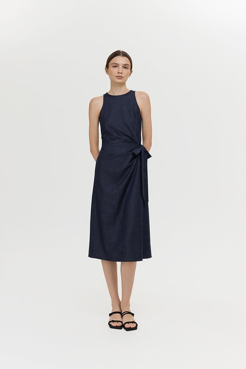 GEORGINE TIE WAIST SOFT DENIM DRESS