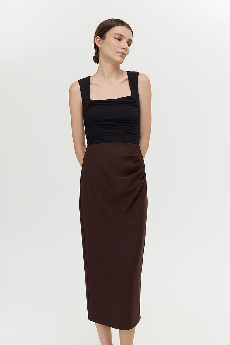 ELEORA PLEATED PENCIL SKIRT