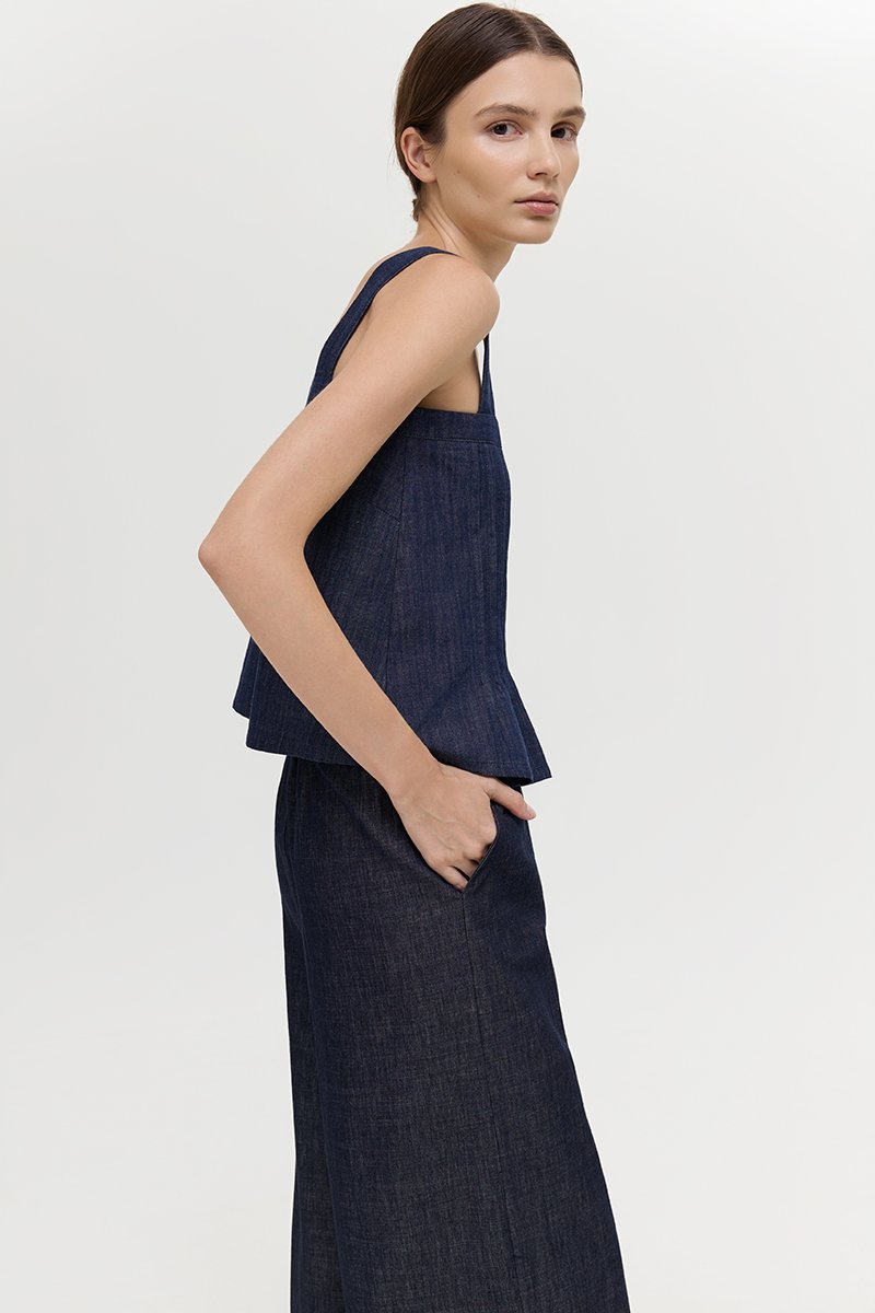 TRINNA DENIM STRAP TOP