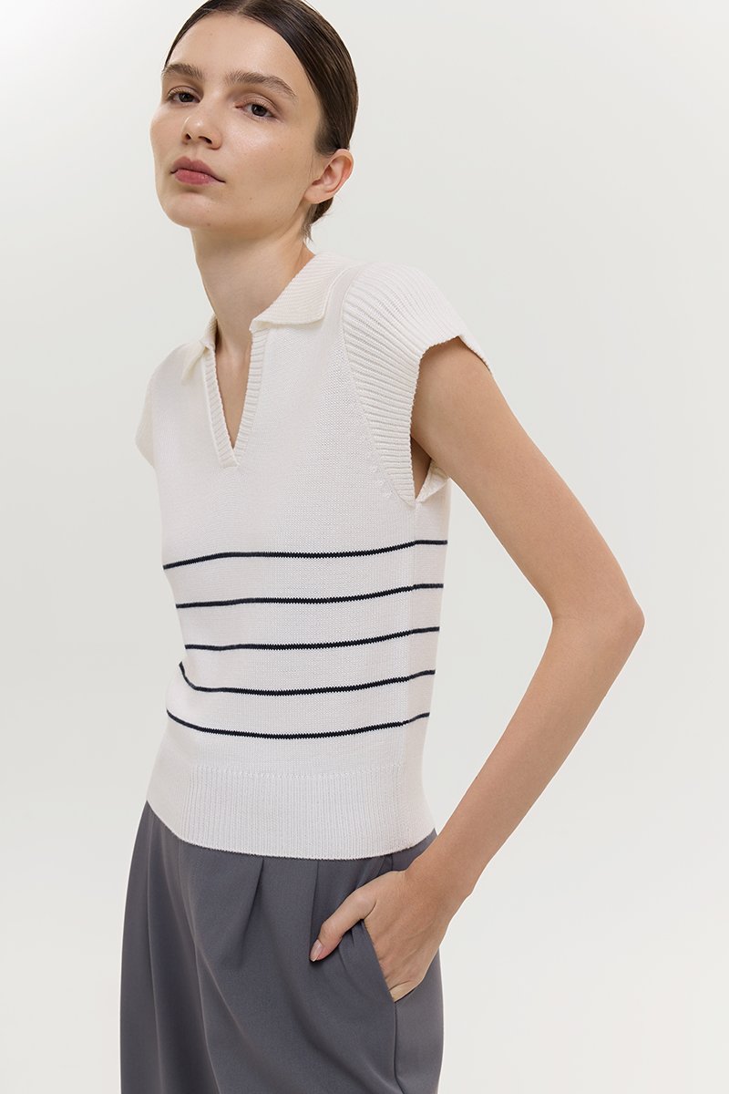 BRISTOL POLO STRIPED KNIT TOP