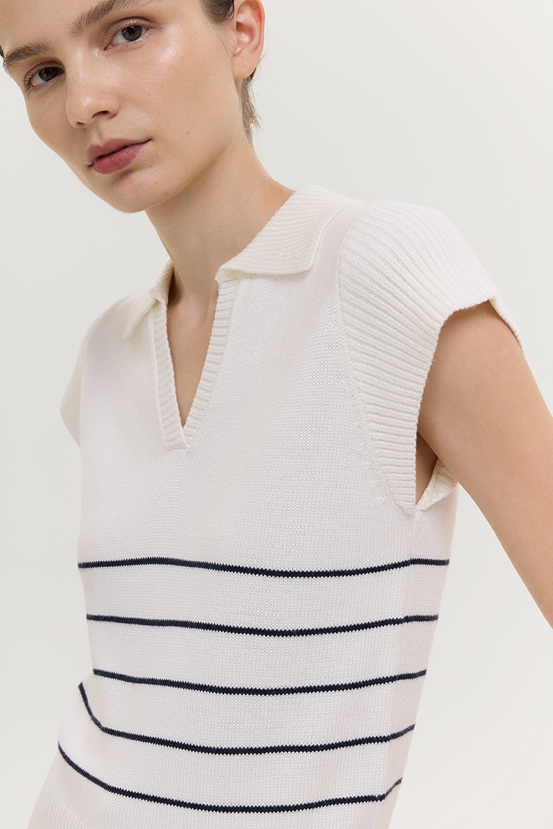 BRISTOL POLO STRIPED KNIT TOP