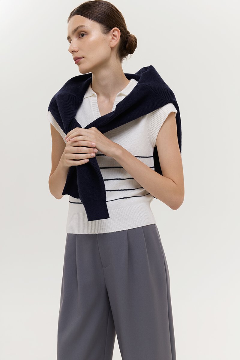 BRISTOL POLO STRIPED KNIT TOP