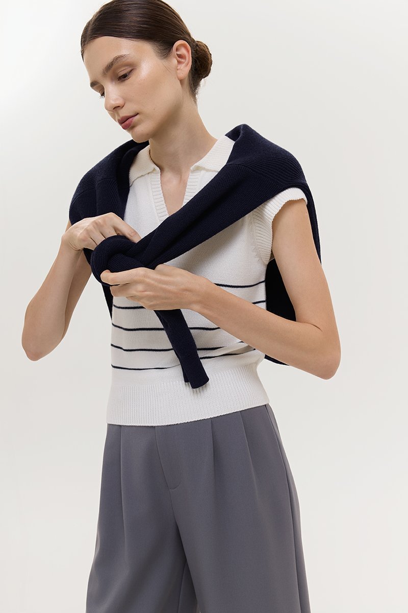 BRISTOL POLO STRIPED KNIT TOP