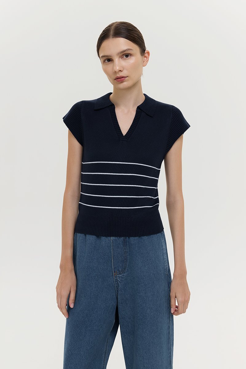 BRISTOL POLO STRIPED KNIT TOP