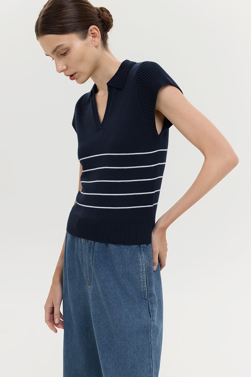 BRISTOL POLO STRIPED KNIT TOP