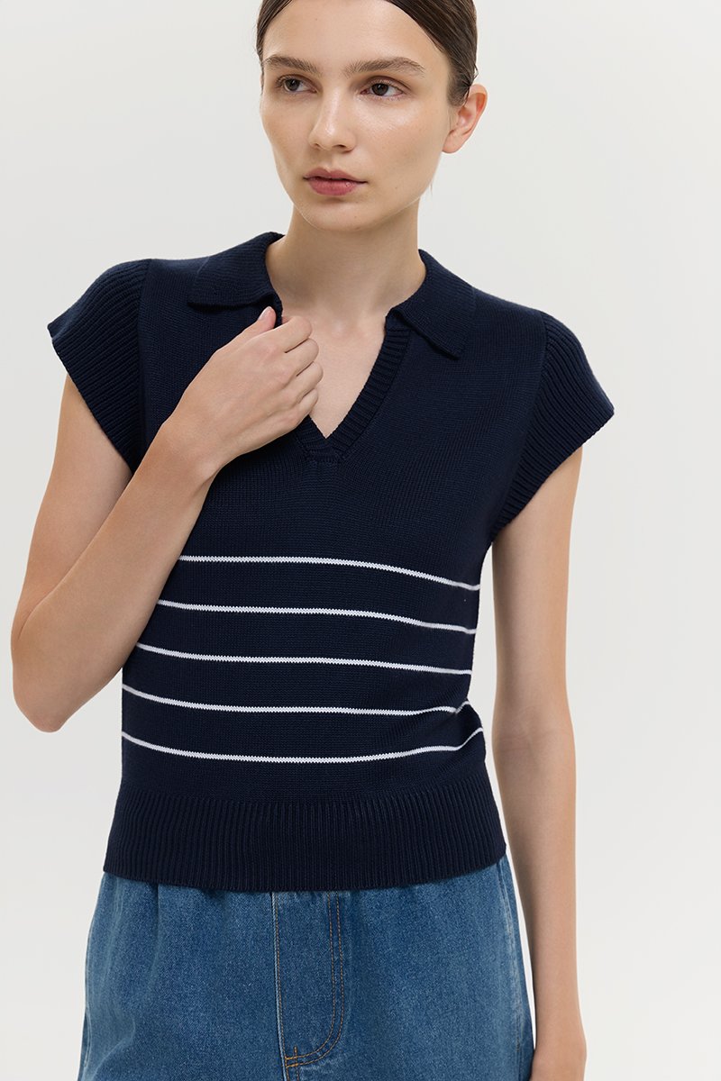 BRISTOL POLO STRIPED KNIT TOP