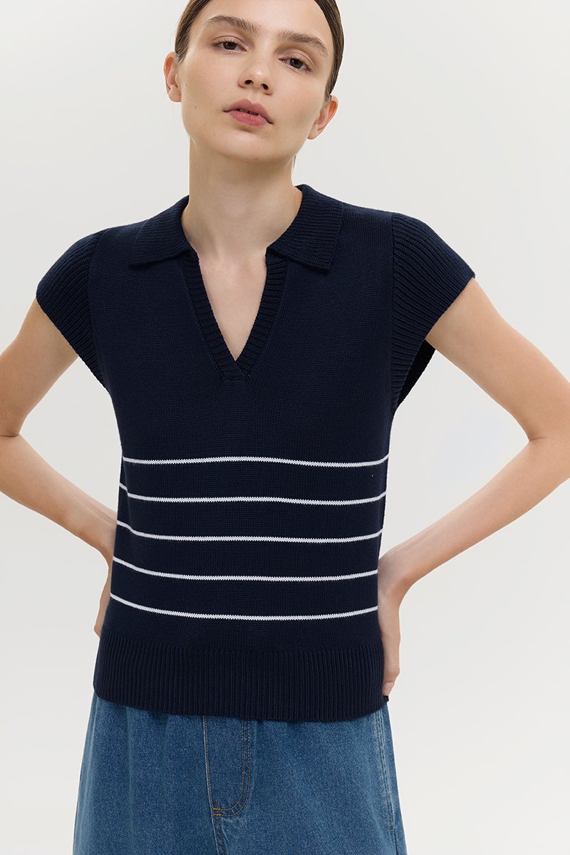 BRISTOL POLO STRIPED KNIT TOP