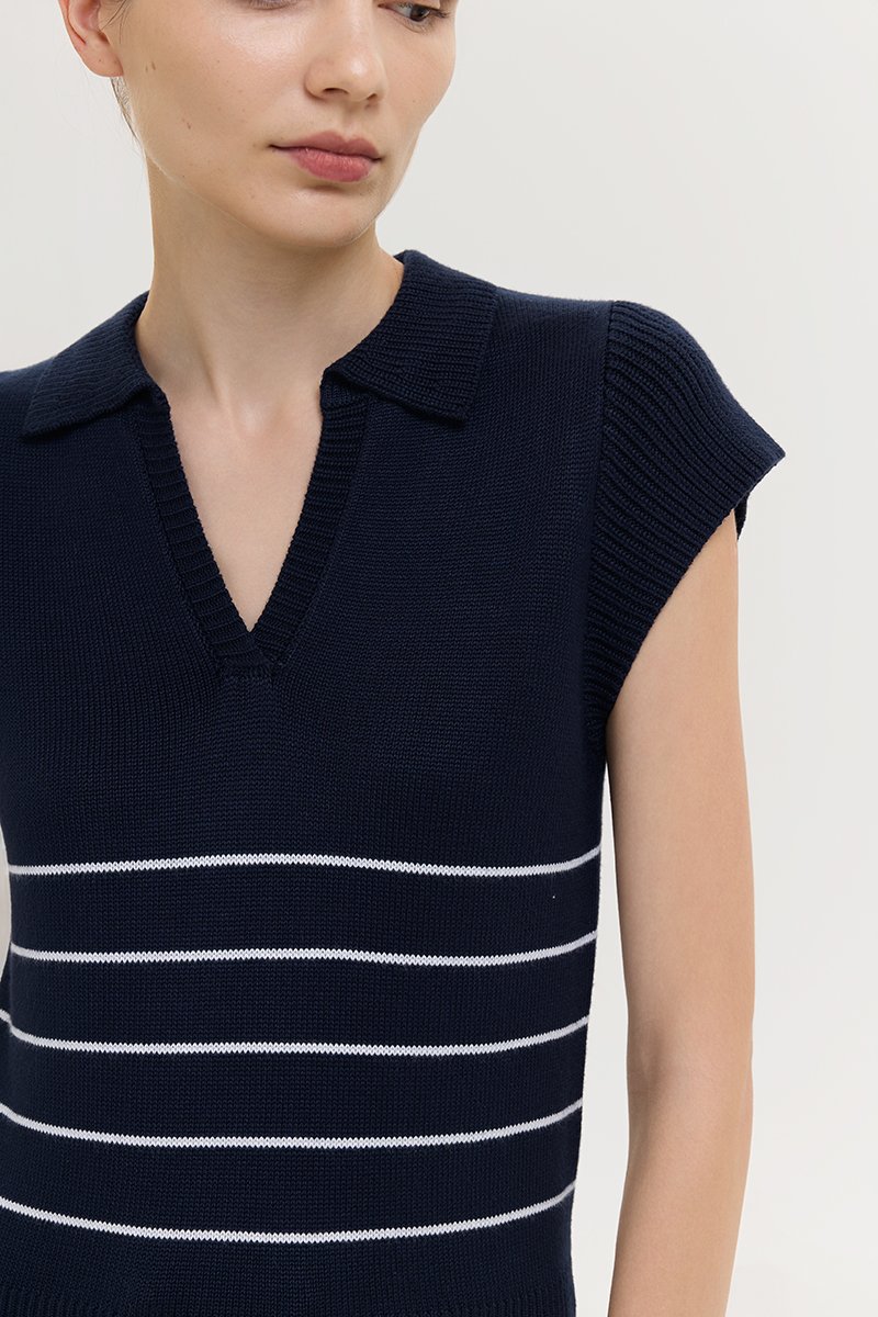 BRISTOL POLO STRIPED KNIT TOP