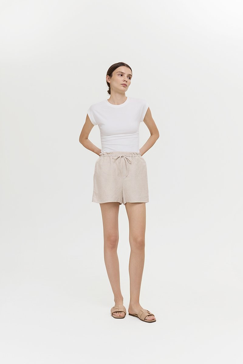 SIENNA PAPERBAG DRAWSTRING LINEN SHORTS