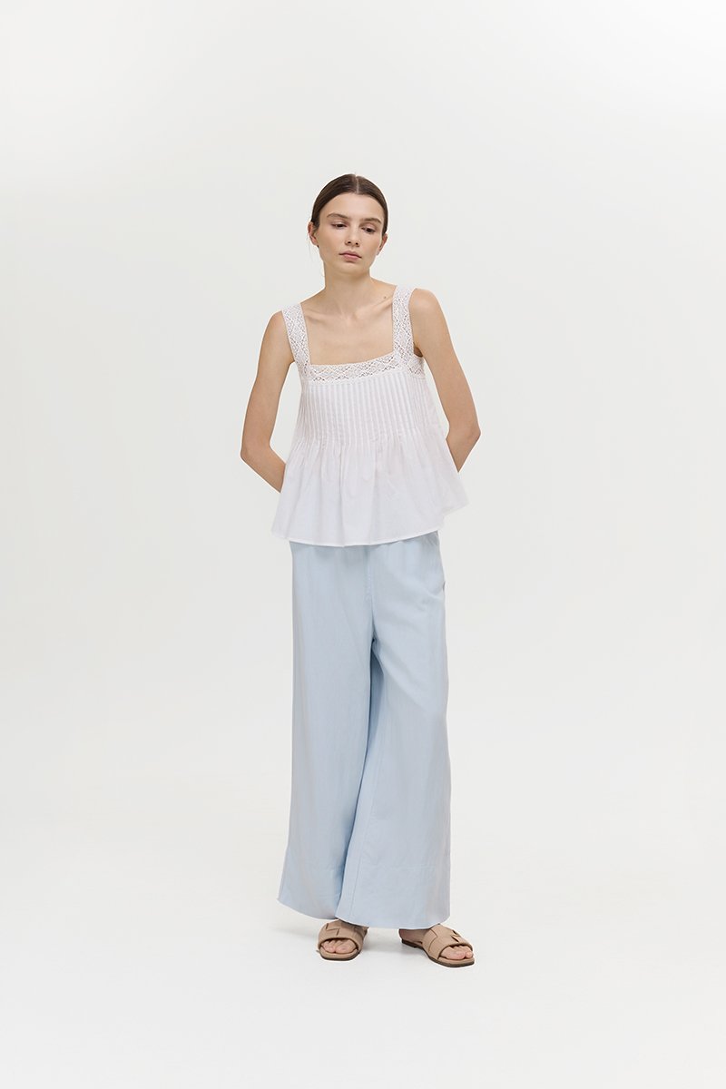 FIONA LACE TRIM PINTUCK TOP