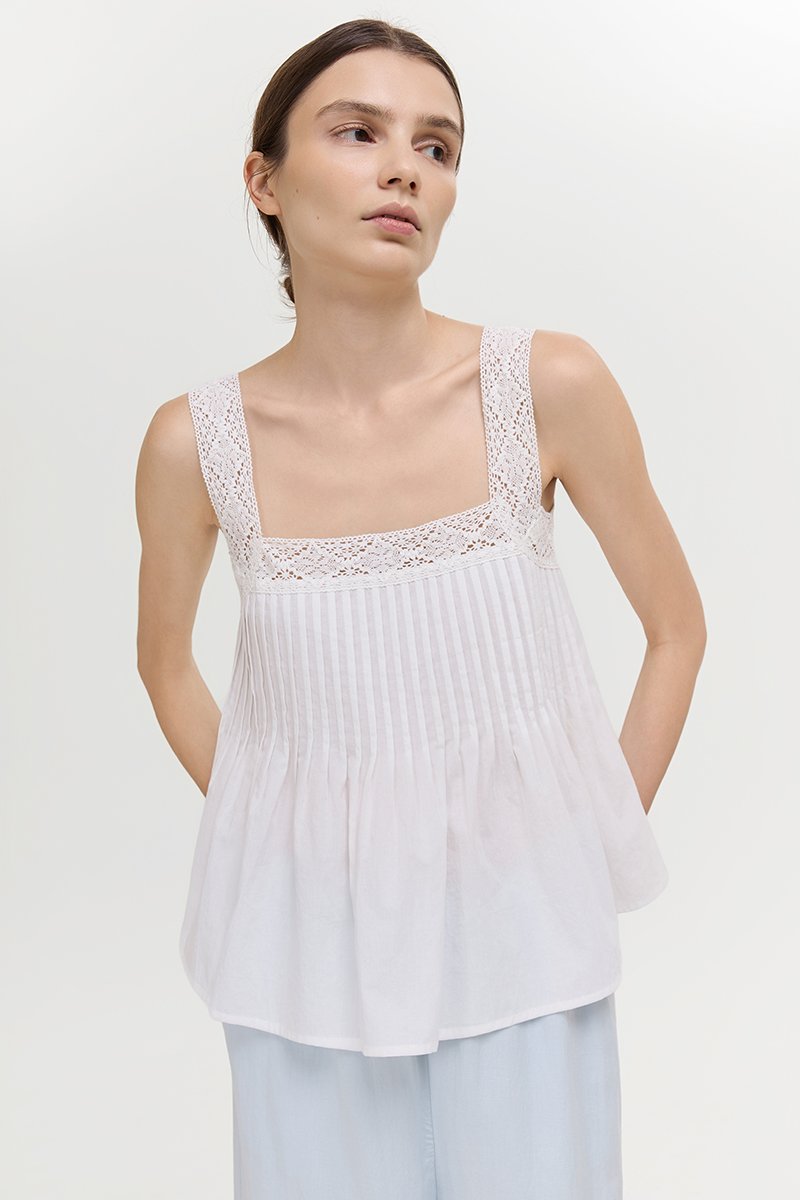 FIONA LACE TRIM PINTUCK TOP