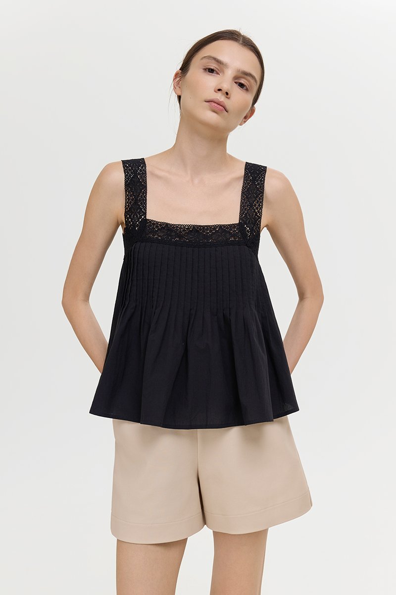 FIONA LACE TRIM PINTUCK TOP