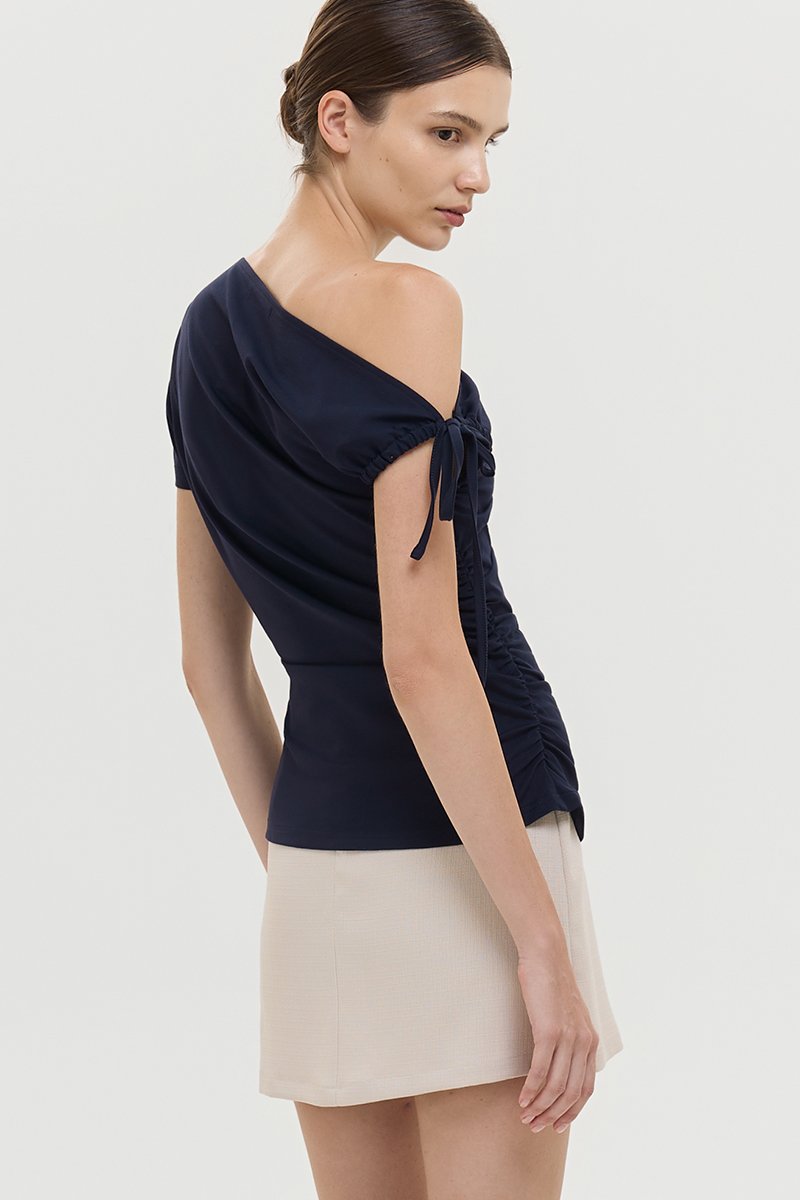 WINNIE ASYMMETRIC OFF SHOULDER RUCHED TOP