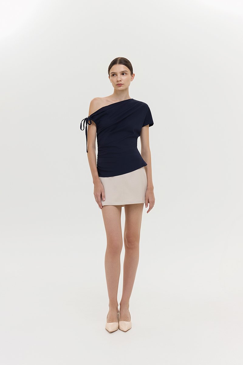 WINNIE ASYMMETRIC OFF SHOULDER RUCHED TOP