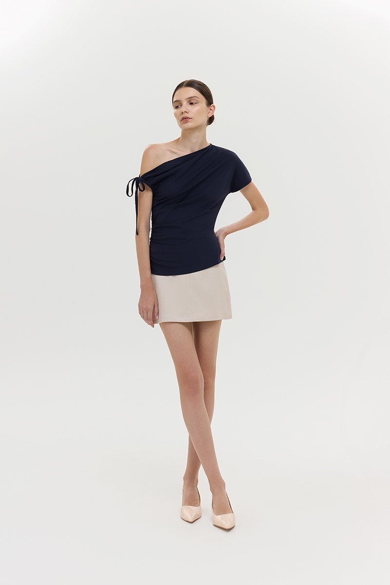 WINNIE ASYMMETRIC OFF SHOULDER RUCHED TOP