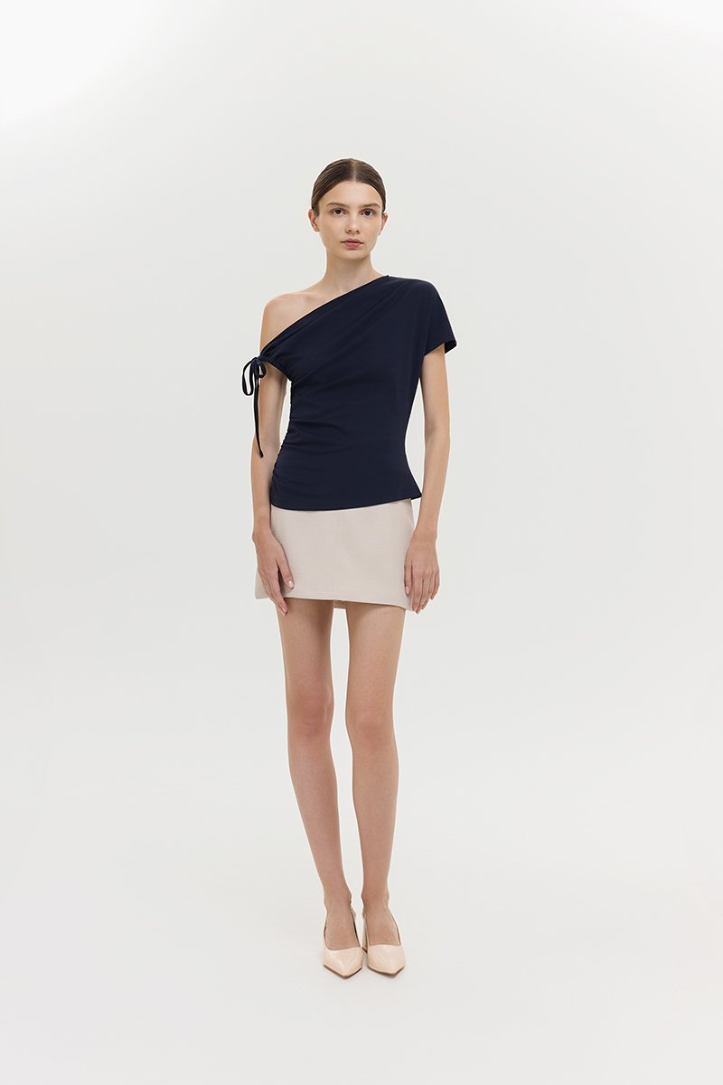 WINNIE ASYMMETRIC OFF SHOULDER RUCHED TOP