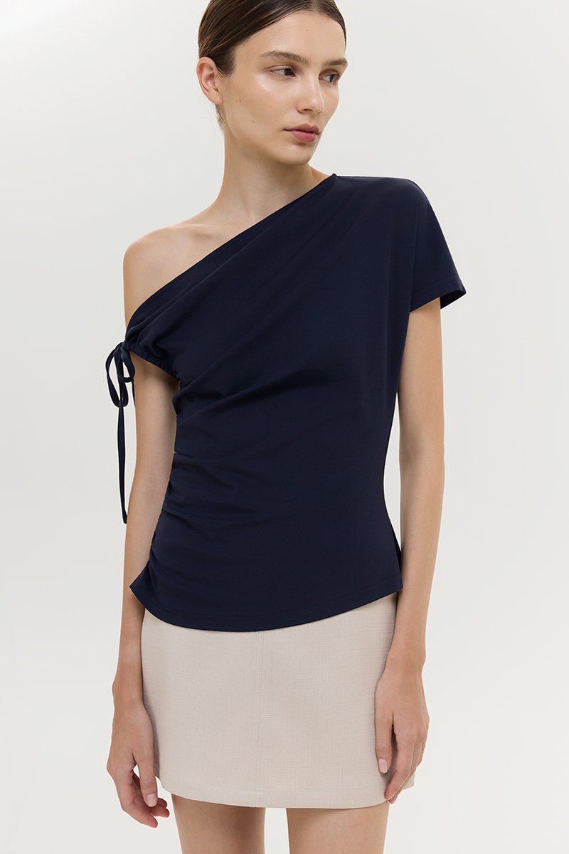WINNIE ASYMMETRIC OFF SHOULDER RUCHED TOP