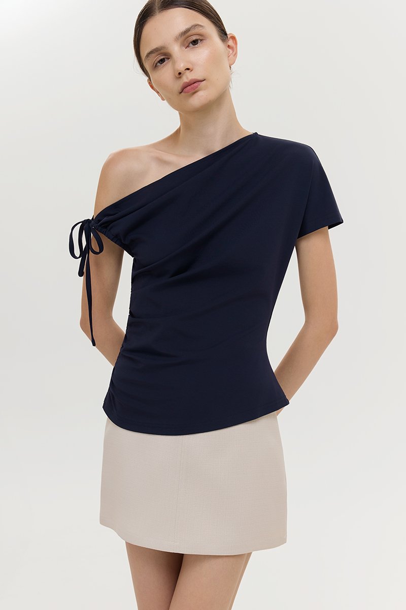 WINNIE ASYMMETRIC OFF SHOULDER RUCHED TOP