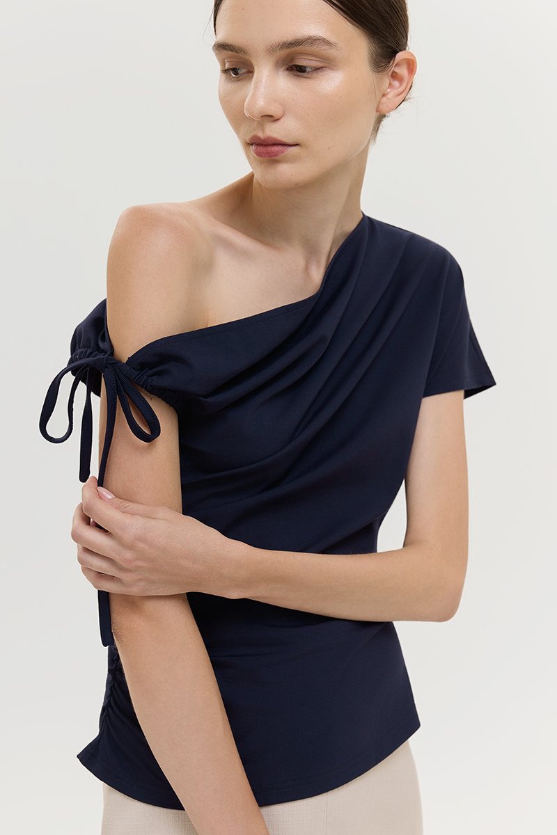 WINNIE ASYMMETRIC OFF SHOULDER RUCHED TOP