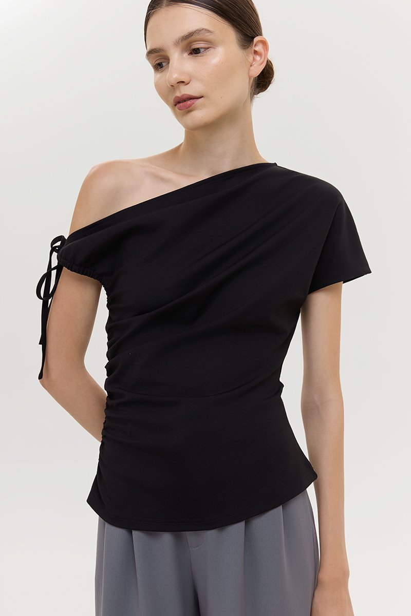 WINNIE ASYMMETRIC OFF SHOULDER RUCHED TOP