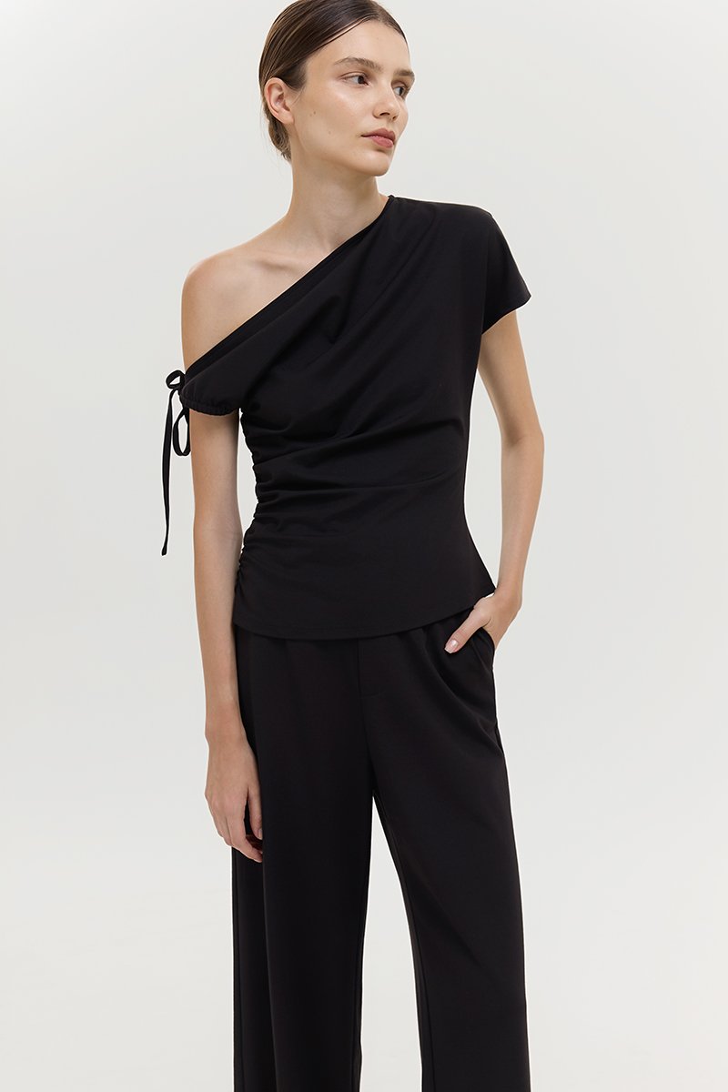 WINNIE ASYMMETRIC OFF SHOULDER RUCHED TOP