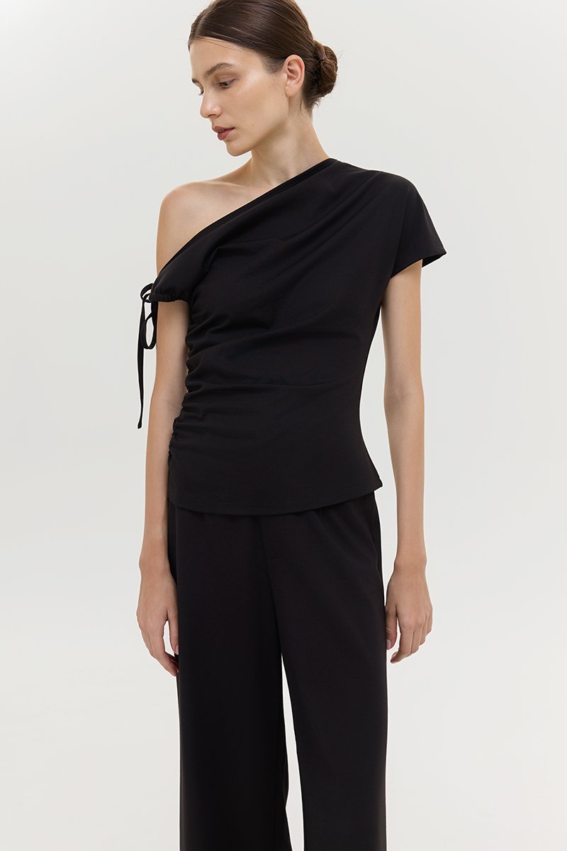 WINNIE ASYMMETRIC OFF SHOULDER RUCHED TOP