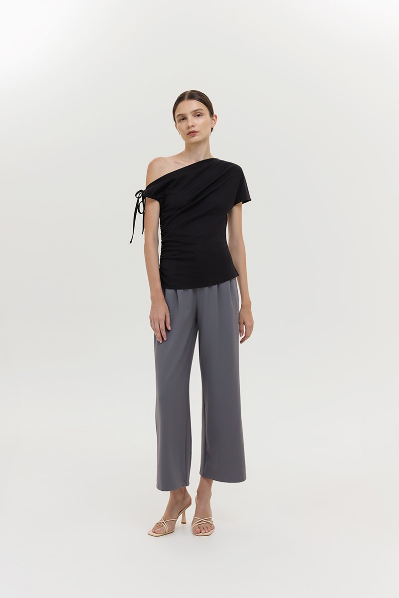 WINNIE ASYMMETRIC OFF SHOULDER RUCHED TOP