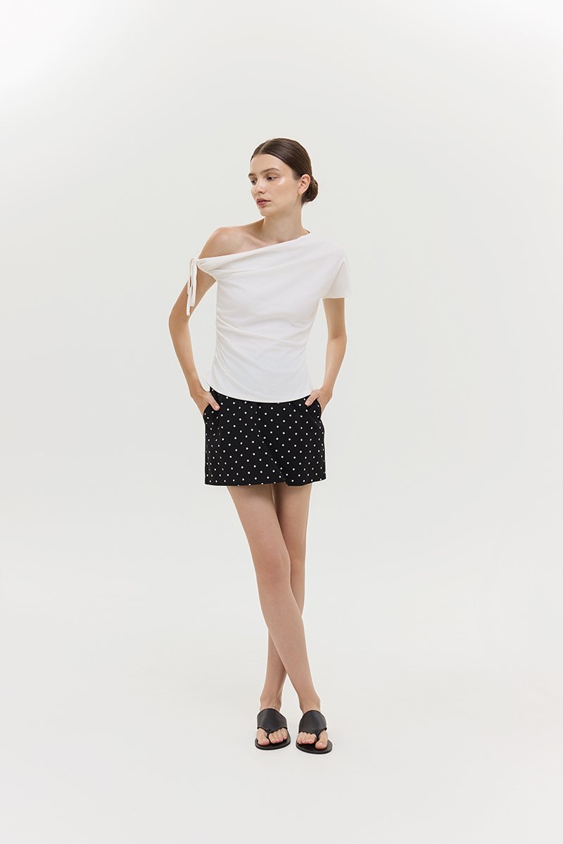WINNIE ASYMMETRIC OFF SHOULDER RUCHED TOP