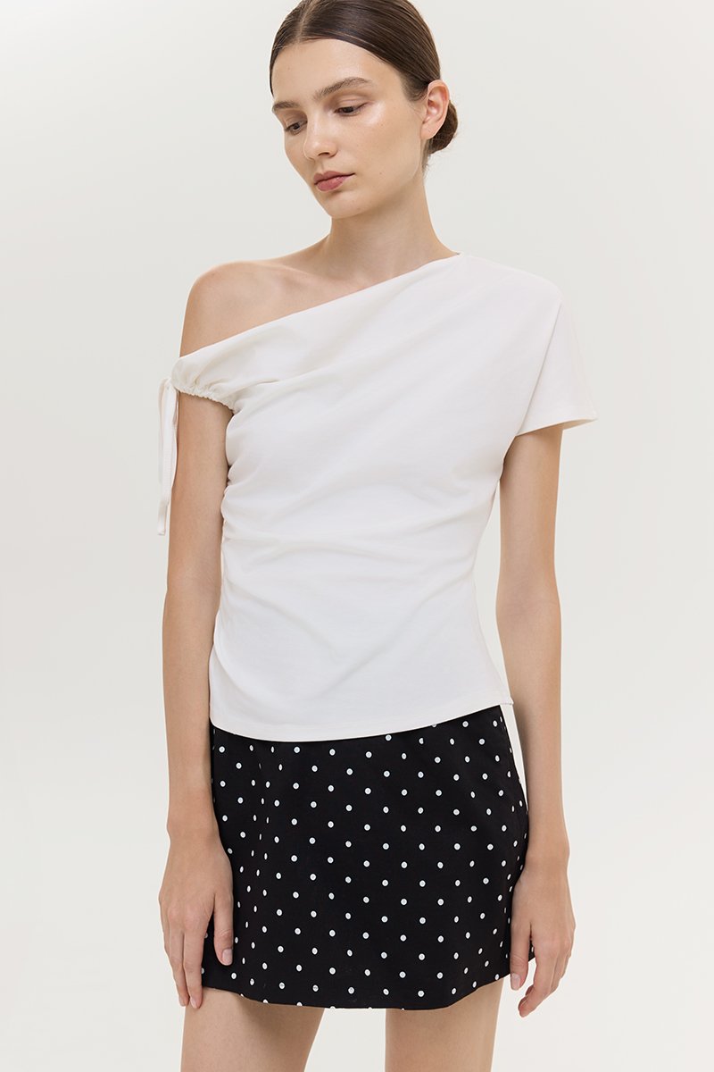WINNIE ASYMMETRIC OFF SHOULDER RUCHED TOP