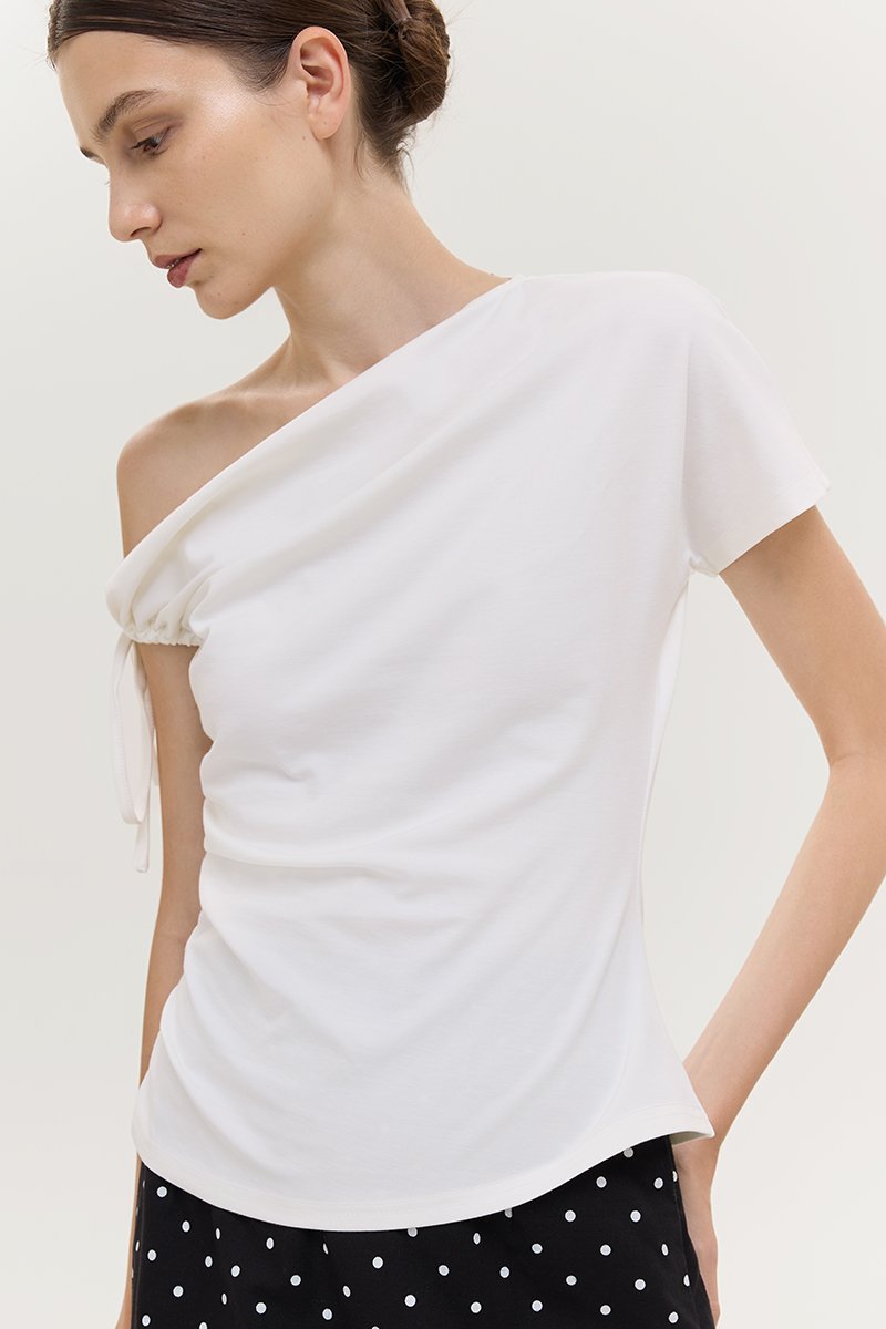 WINNIE ASYMMETRIC OFF SHOULDER RUCHED TOP