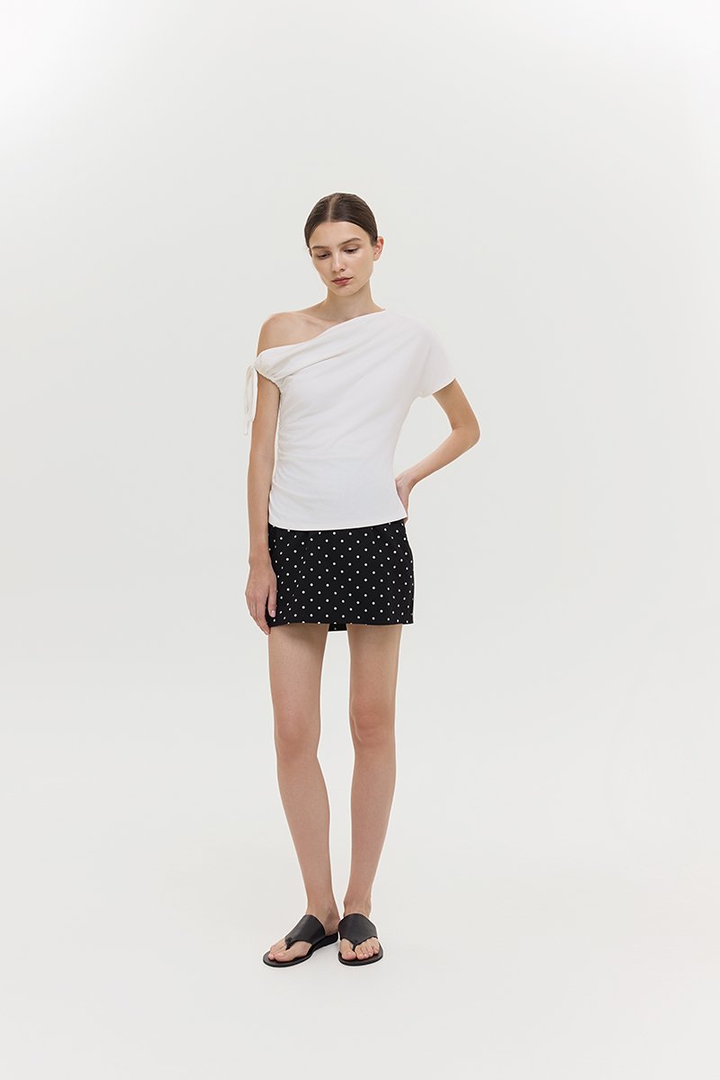 WINNIE ASYMMETRIC OFF SHOULDER RUCHED TOP
