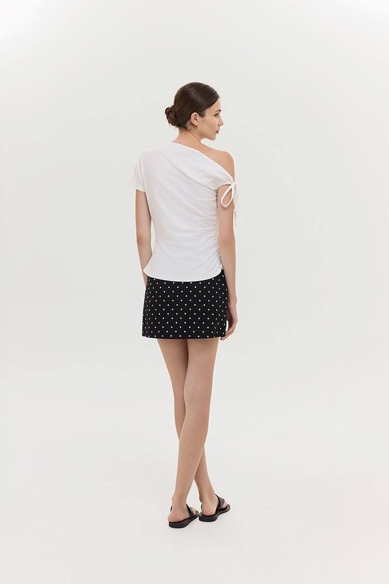 WINNIE ASYMMETRIC OFF SHOULDER RUCHED TOP