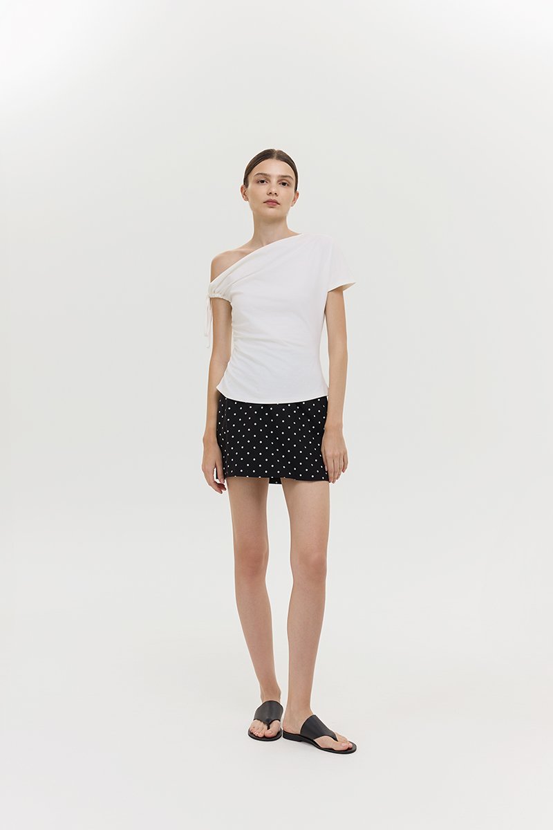 WINNIE ASYMMETRIC OFF SHOULDER RUCHED TOP