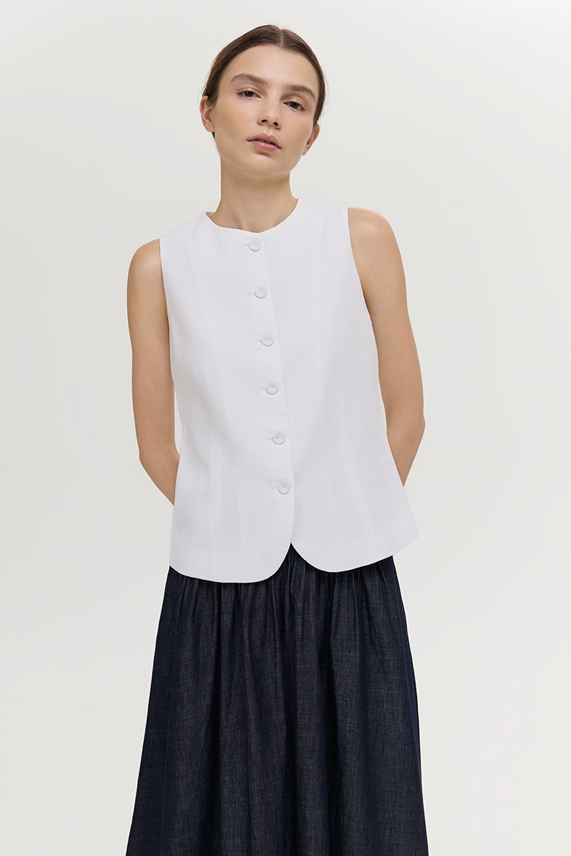 RAYEN LINEN BUTTONDOWN VEST TOP