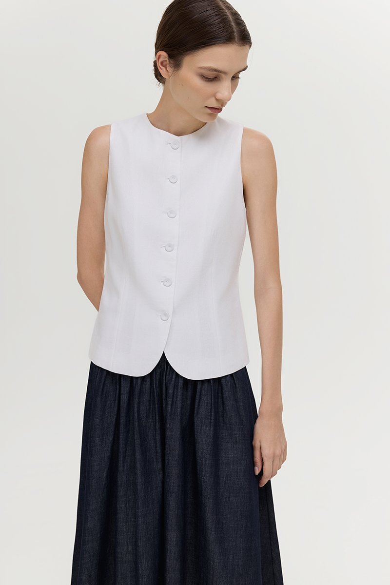 RAYEN LINEN BUTTONDOWN VEST TOP