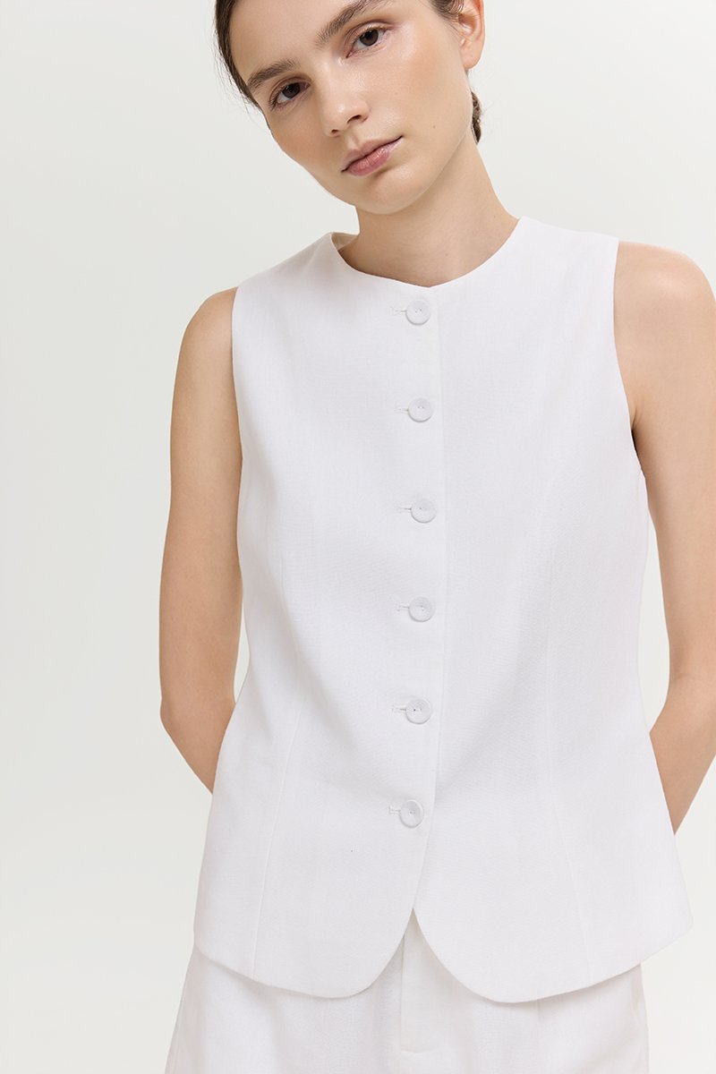RAYEN LINEN BUTTONDOWN VEST TOP