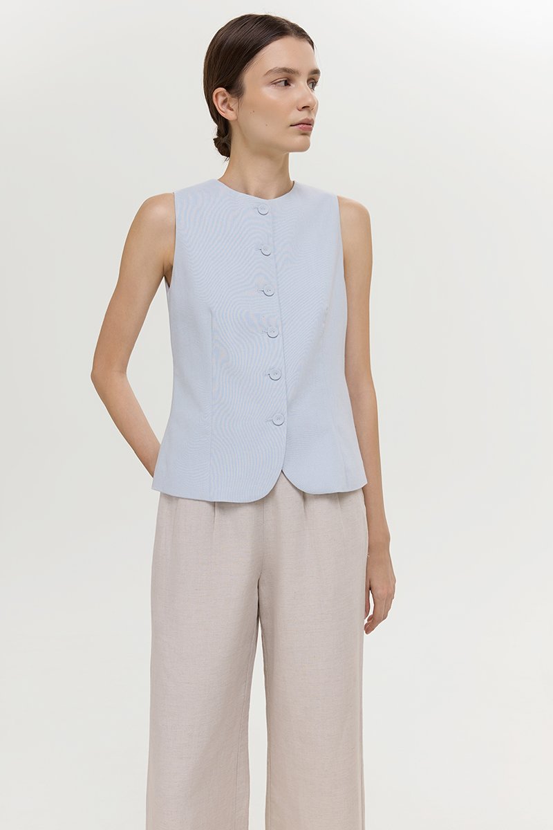RAYEN LINEN BUTTONDOWN VEST TOP