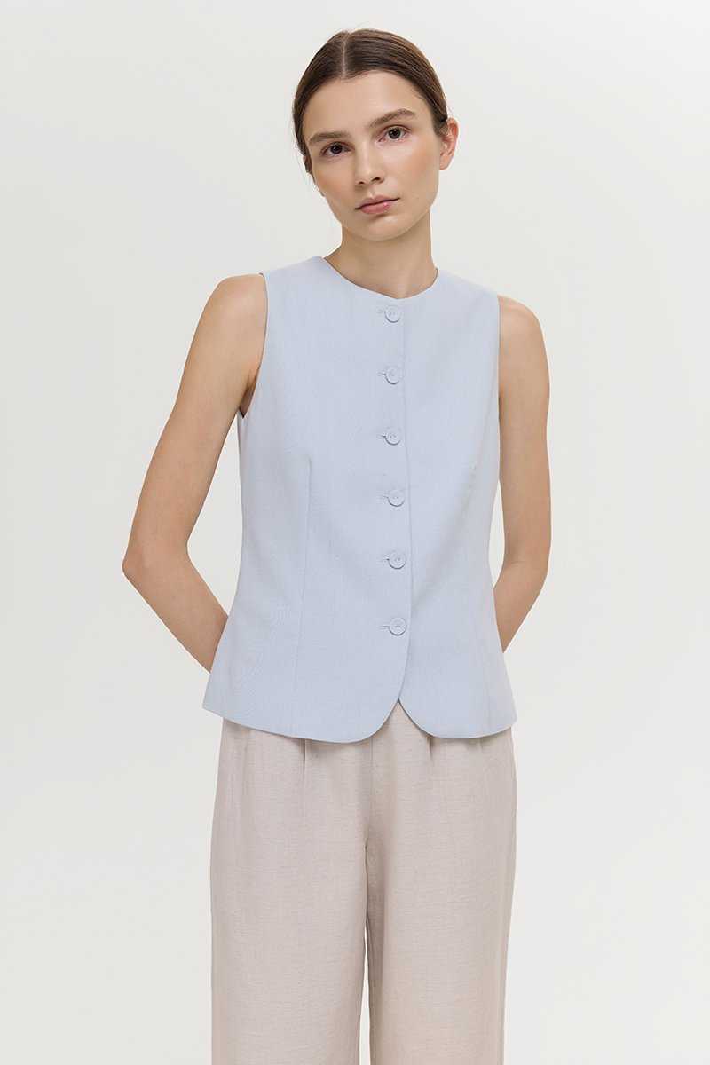 RAYEN LINEN BUTTONDOWN VEST TOP