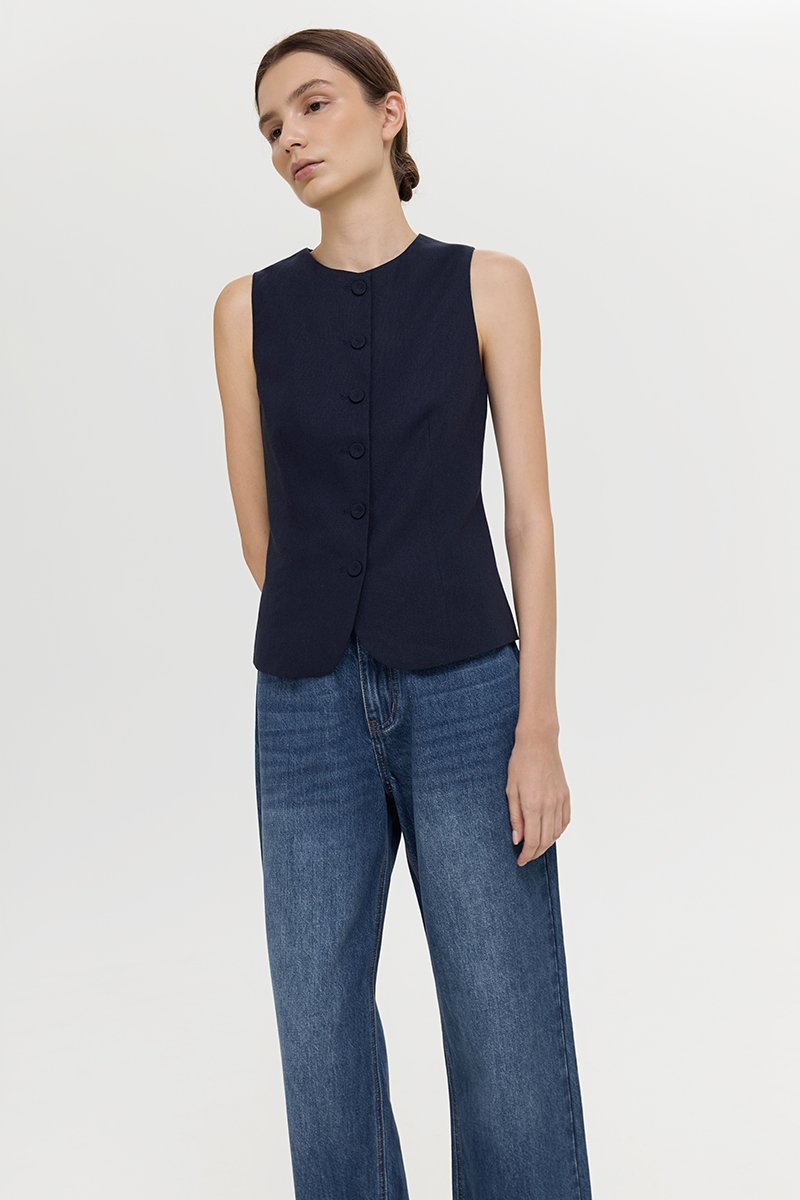 RAYEN LINEN BUTTONDOWN VEST TOP