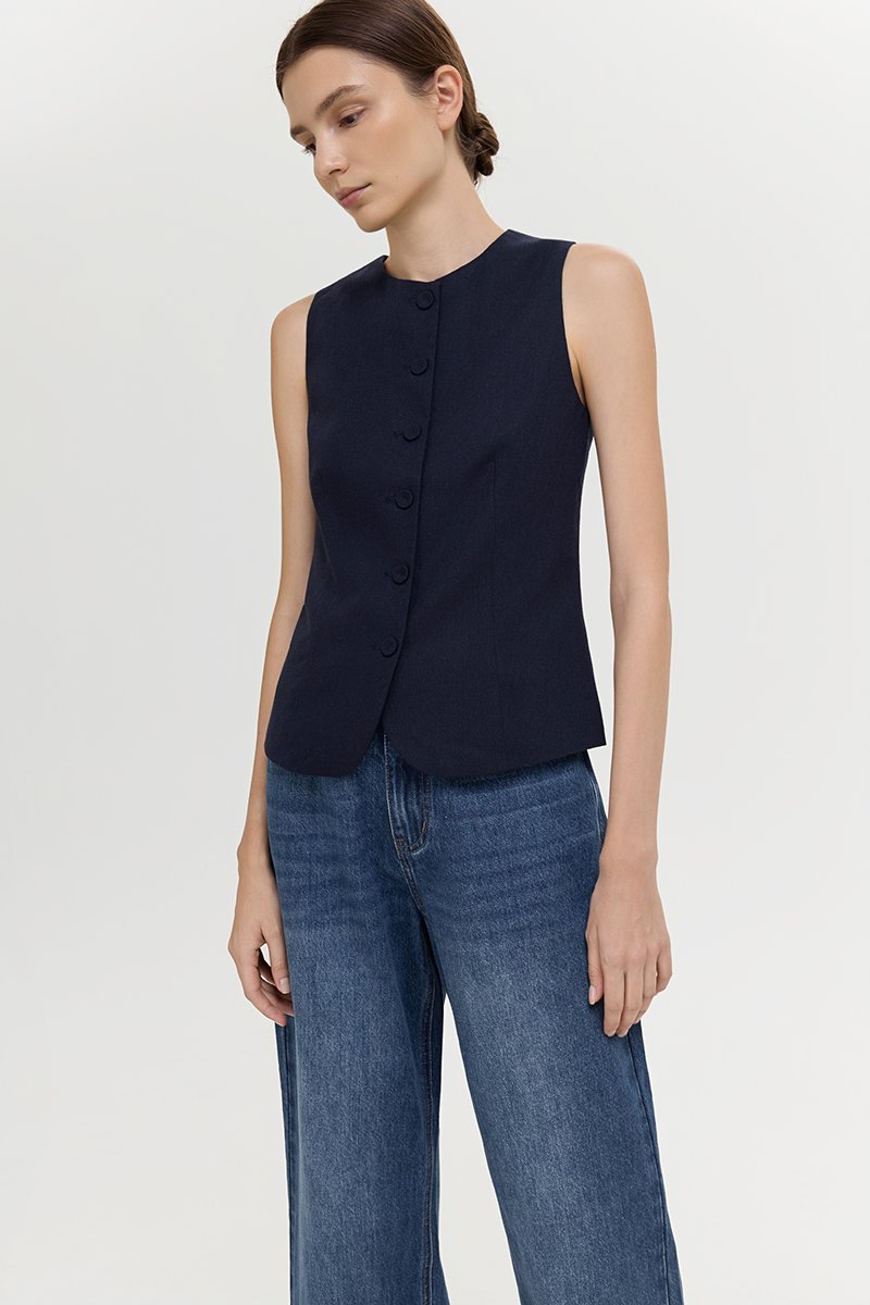 RAYEN LINEN BUTTONDOWN VEST TOP