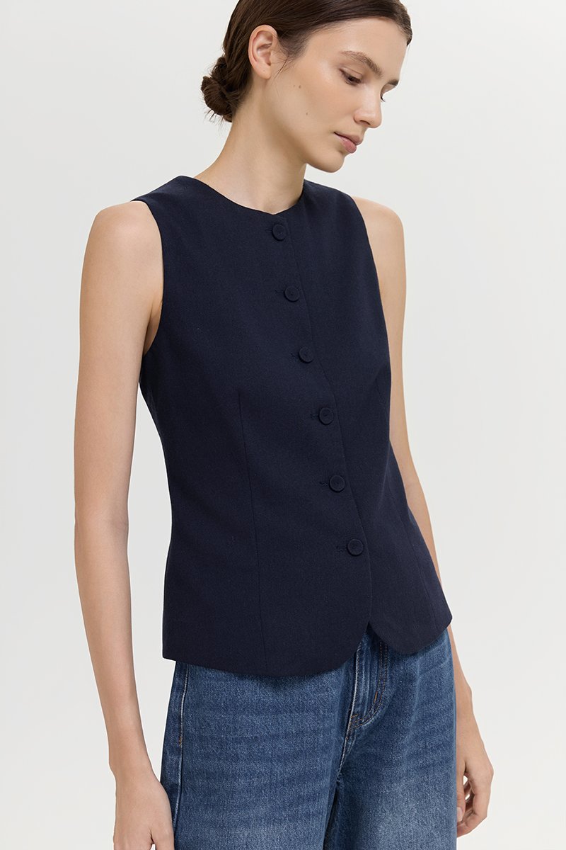 RAYEN LINEN BUTTONDOWN VEST TOP