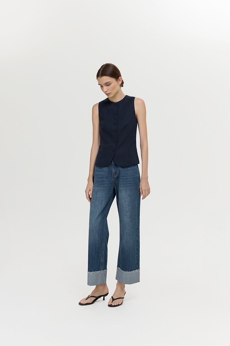 RAYEN LINEN BUTTONDOWN VEST TOP