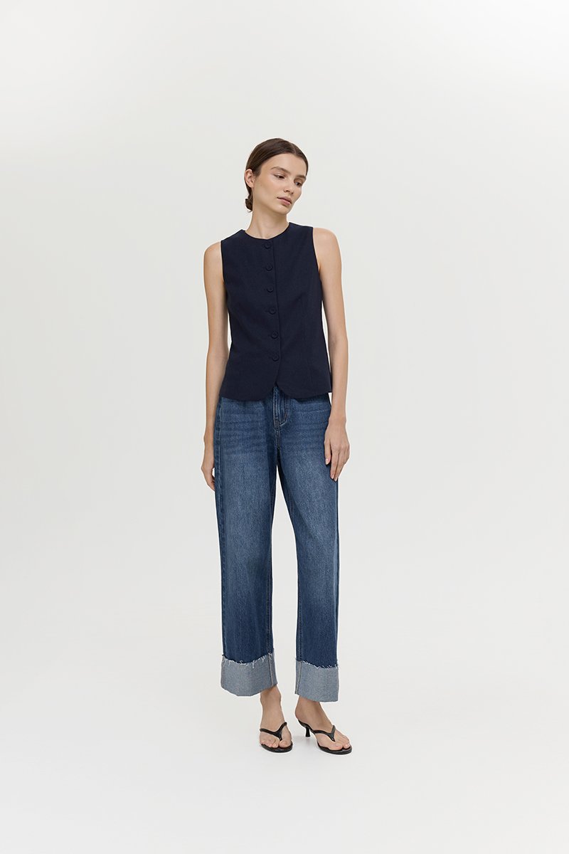 RAYEN LINEN BUTTONDOWN VEST TOP