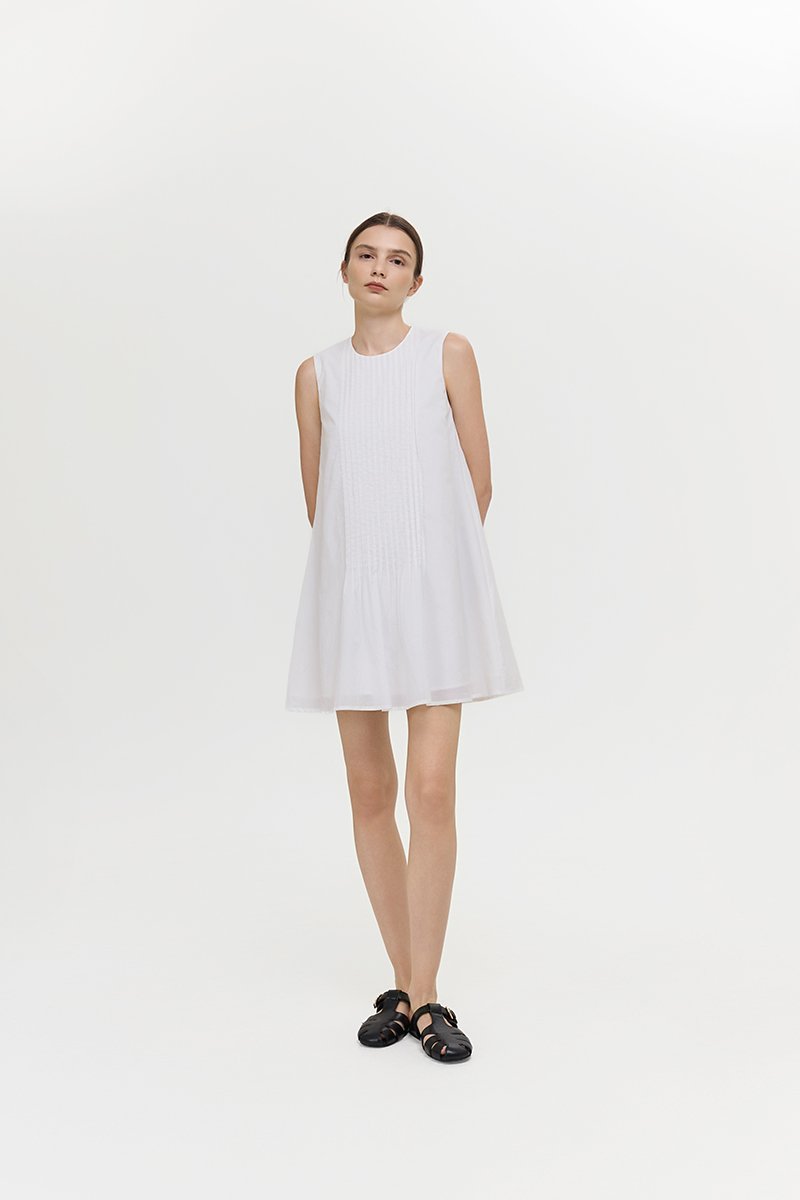 AVELIE PLEATED COTTON MINI DRESS