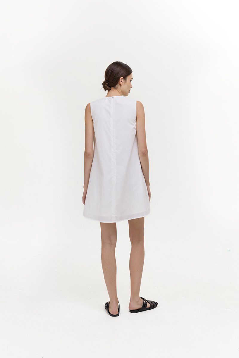 AVELIE PLEATED COTTON MINI DRESS