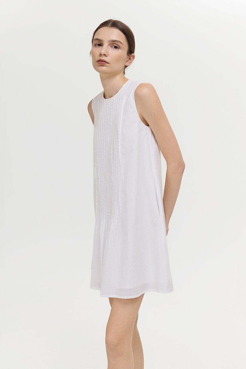 AVELIE PLEATED COTTON MINI DRESS
