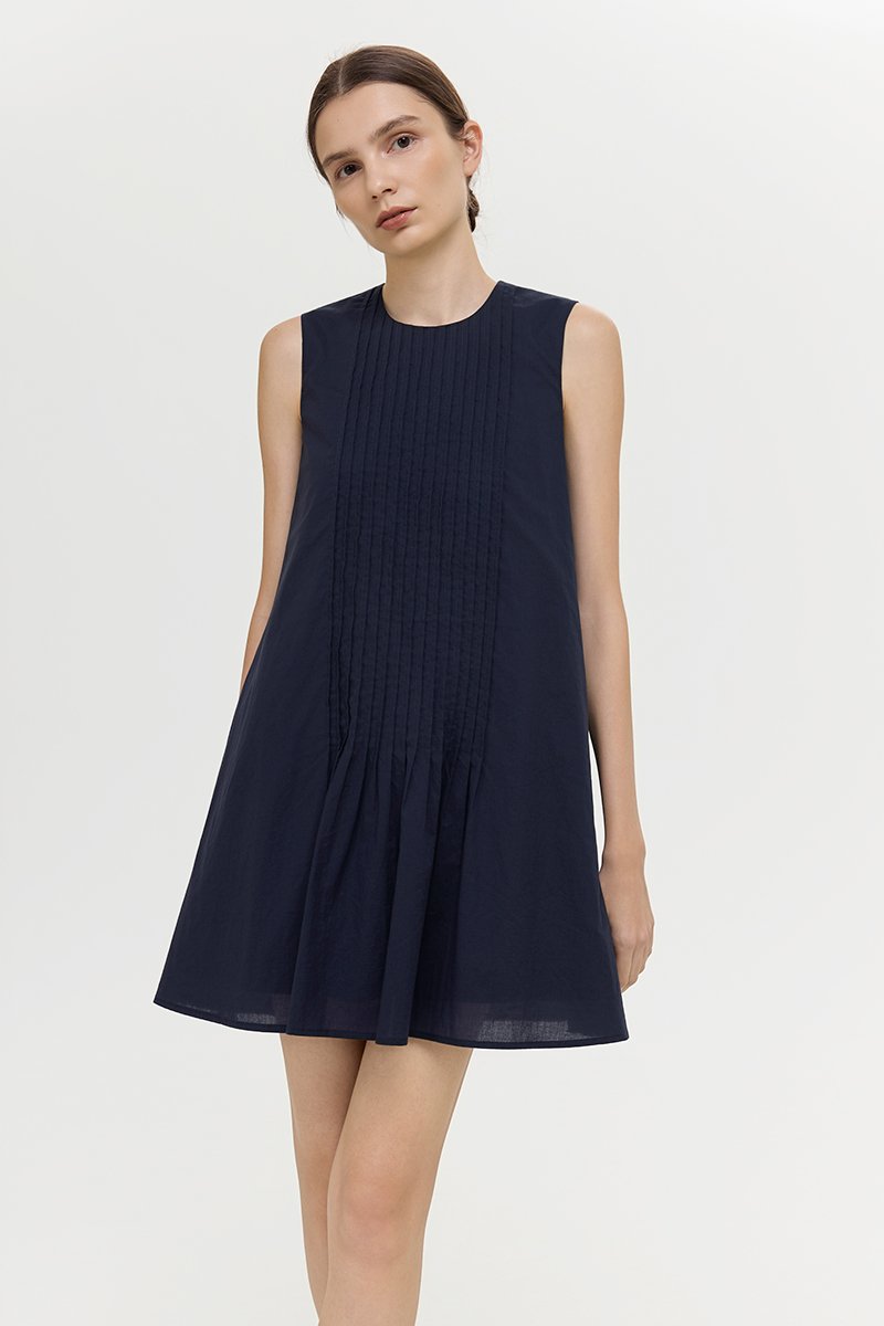 AVELIE PLEATED COTTON MINI DRESS