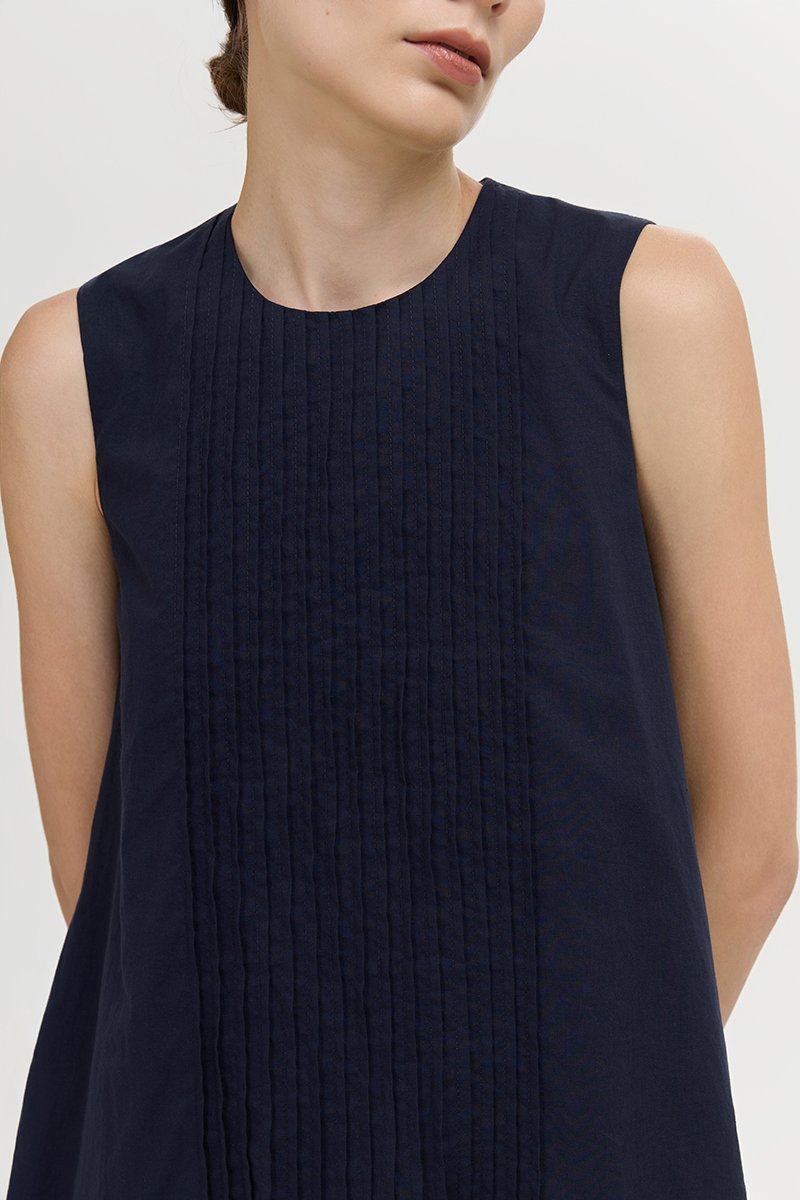 AVELIE PLEATED COTTON MINI DRESS